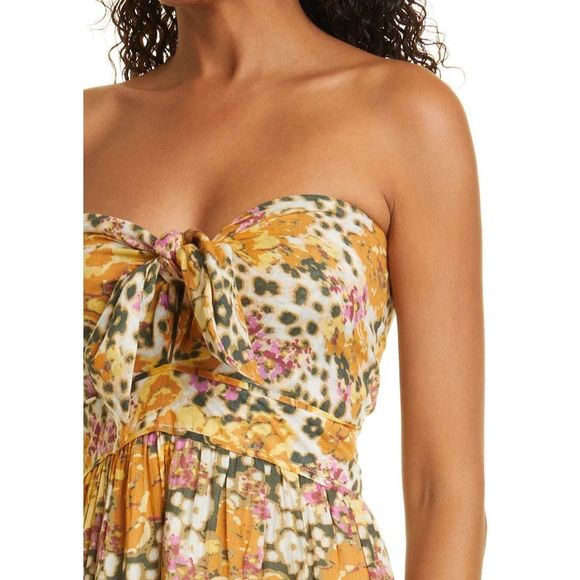 BA&SH Womens Robe Dalid Floral Strapless Cotton Dress US 2 Ocre EU 0 - NWT $350 - Picture 2 of 6